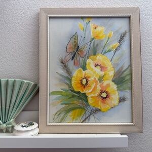 Floral and Butterfly Watercolor Framed Art